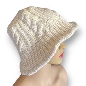 Crochet Knit Bucket Hat Solid Color Beige Size Fits 22.05-22.83” NWT Neutral